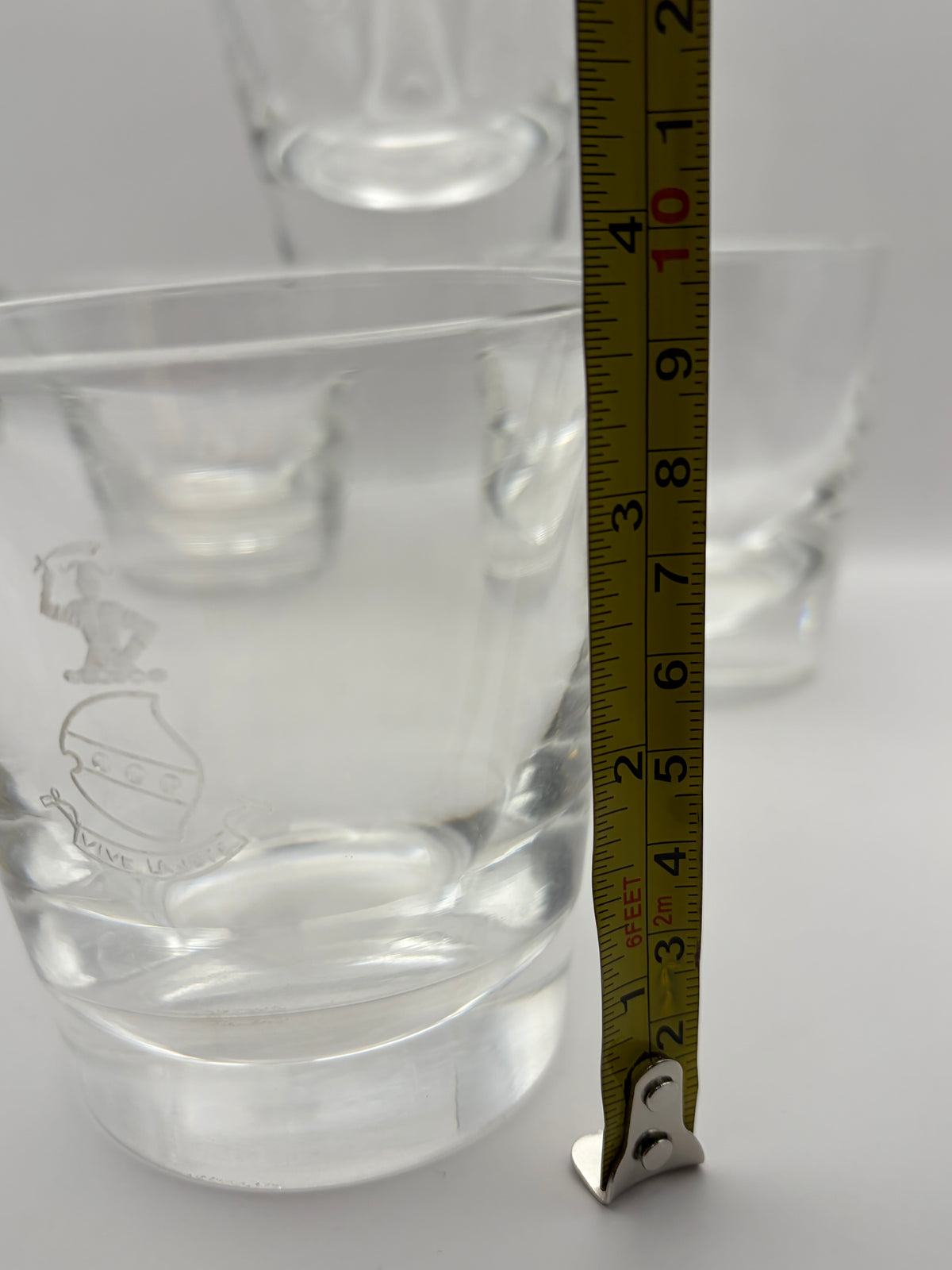 Steuben Set of 4 Clear Etched Glass Whiskey Rocks Tumblers 10 oz Tapered Design