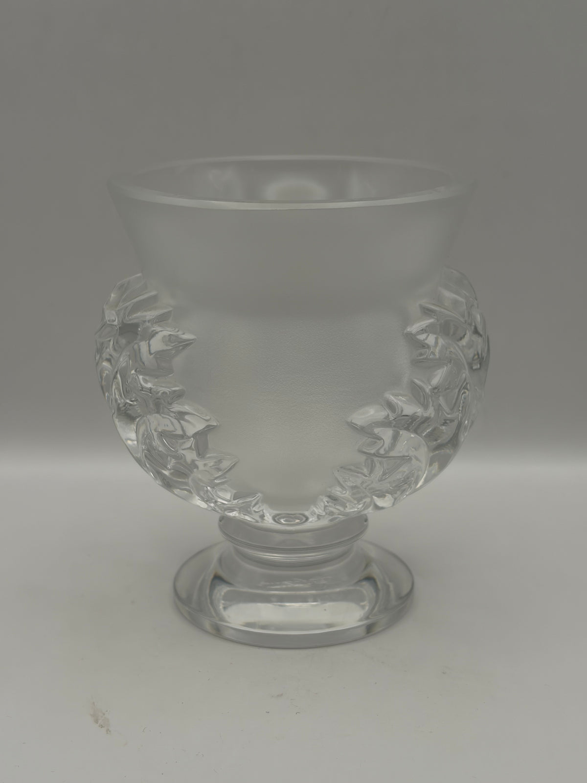 vintage Lalique France "Saint-Cloud" Crystal Vase featuring frosted satin-finish