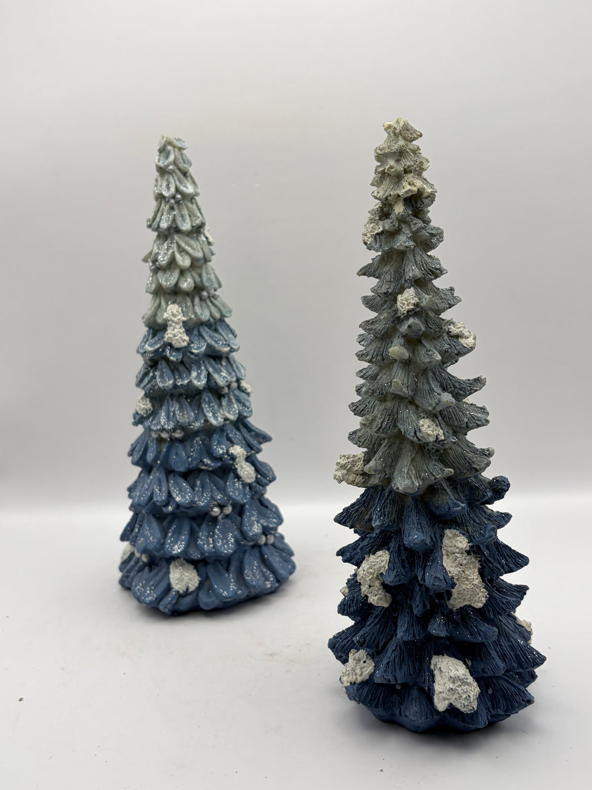 Artificial Resin Christmas Tree Figurines Set of 2 Blue/White/Gray 8"