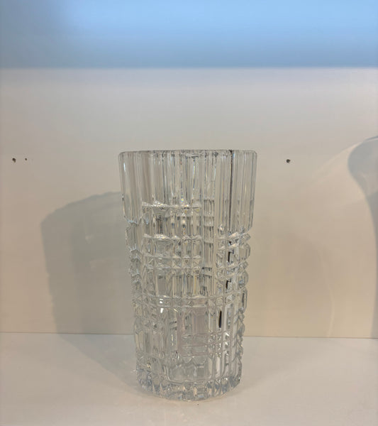 Crystal 10 " Oval Cut Clear Crystal Vase Vintage Heavy