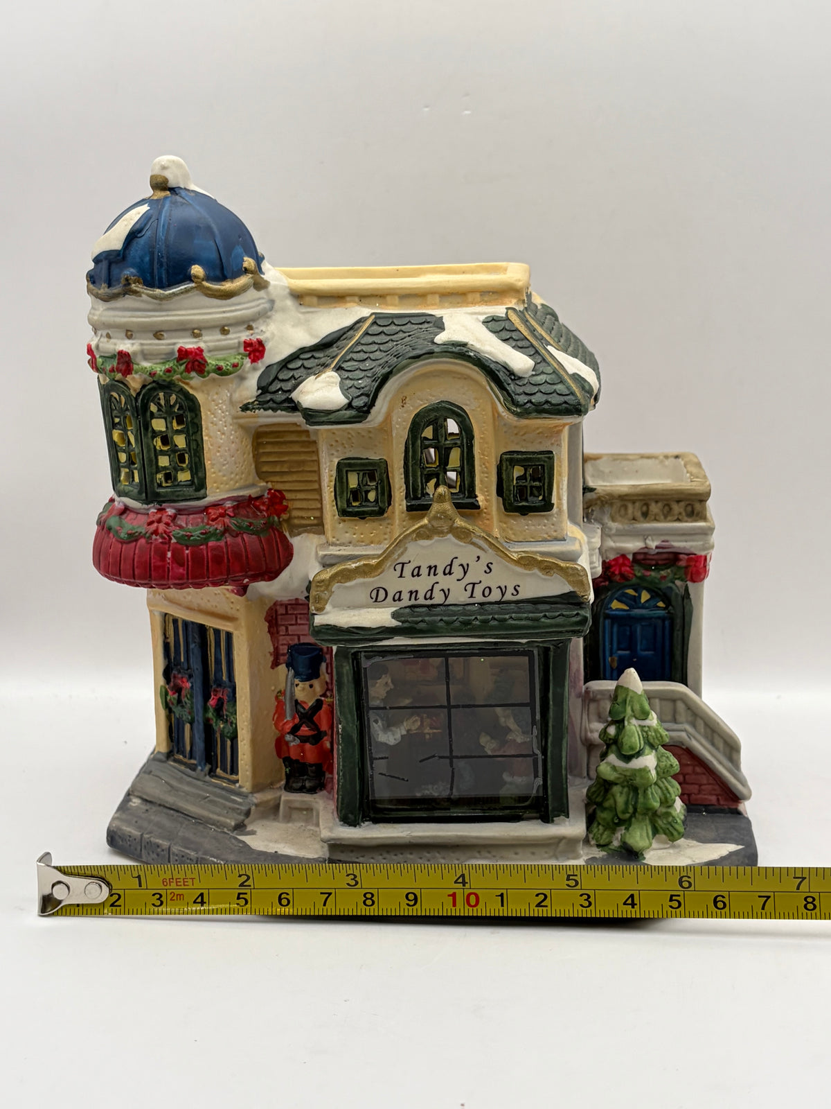 Hand Painted Ceramic Christmas Village Toy Shop House "Tandy's Dandy Toys" 8in