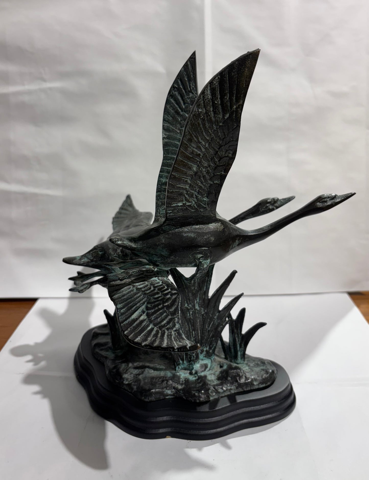 Beautiful Gatco Solid Brass Statue - 2 Birds Flying on Wood Base