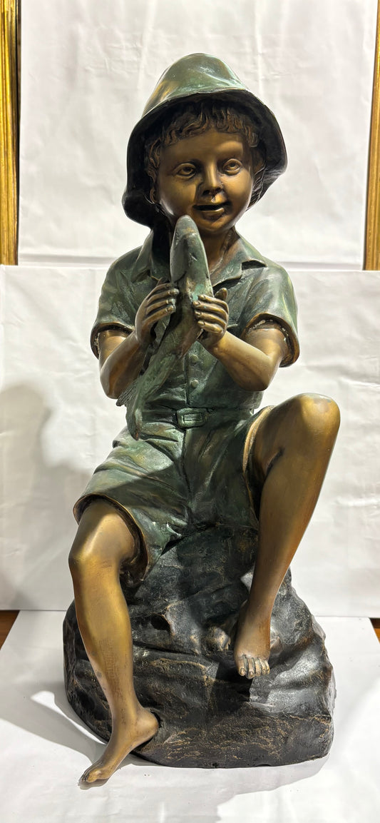 Boy Holding a Fish Bronze statue