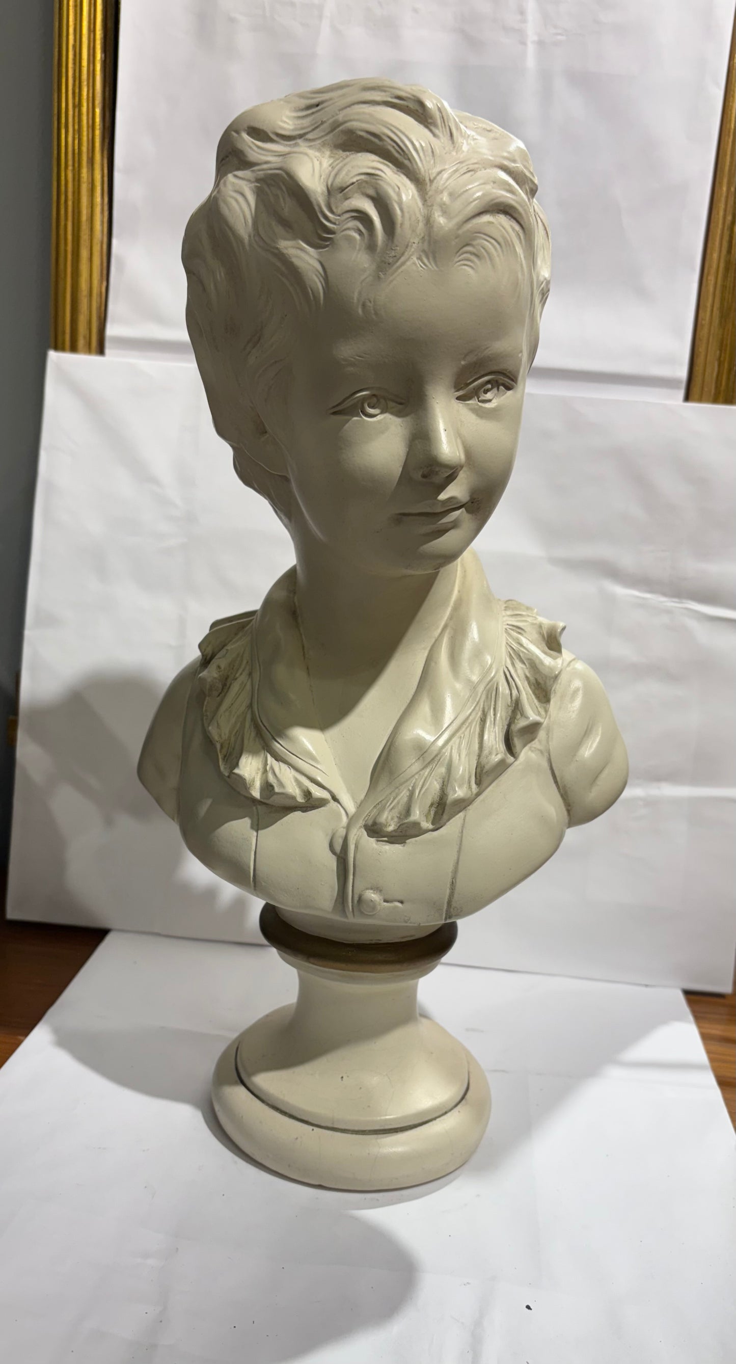 Vintage French Bust Houdon Sculpture Boy Tall 16.5 Neoclassical