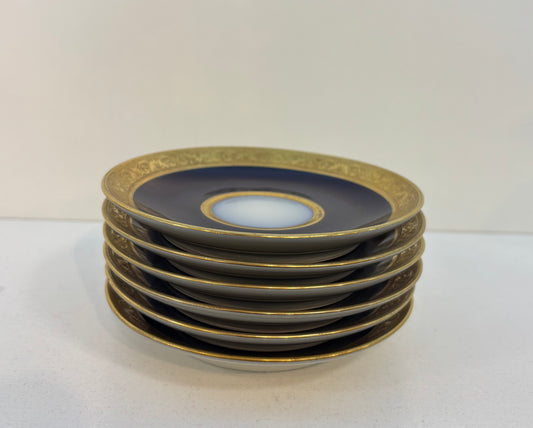 6 T & V Limoges Raynaud Conde Cobalt Blue Gold Encrusted, Saucer, 5 3/4"