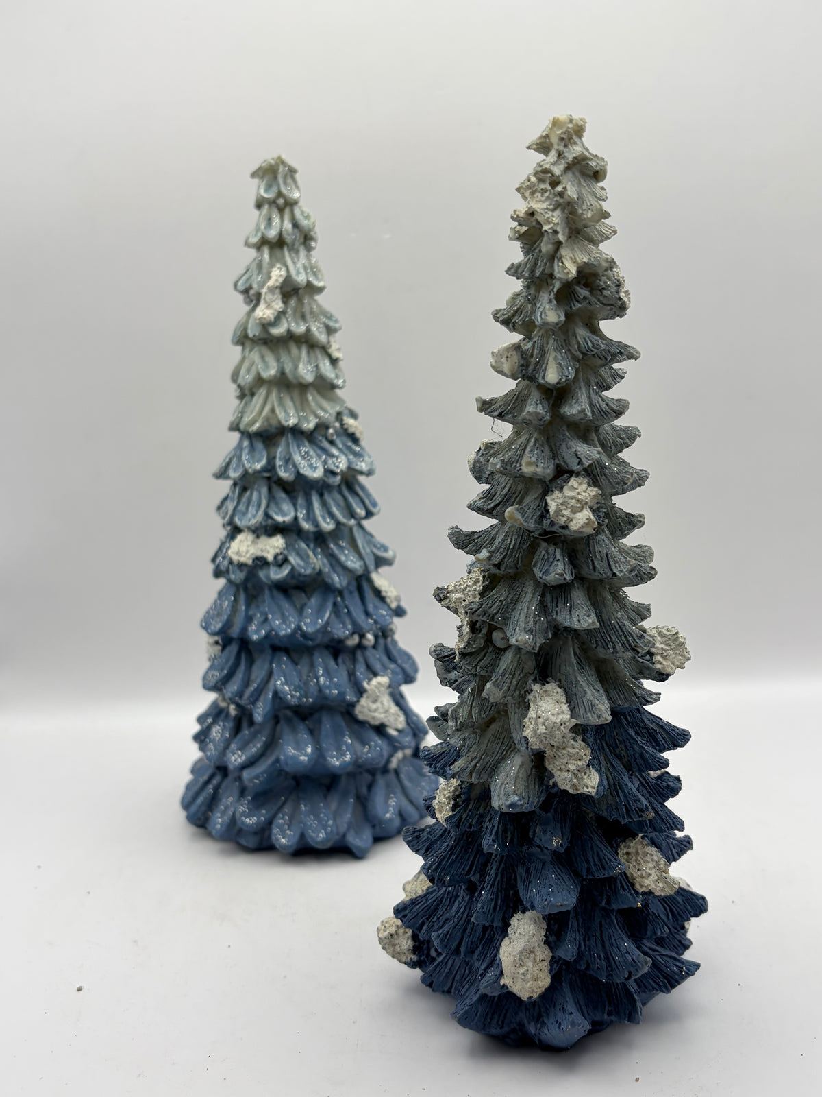 Artificial Resin Christmas Tree Figurines Set of 2 Blue/White/Gray 8"