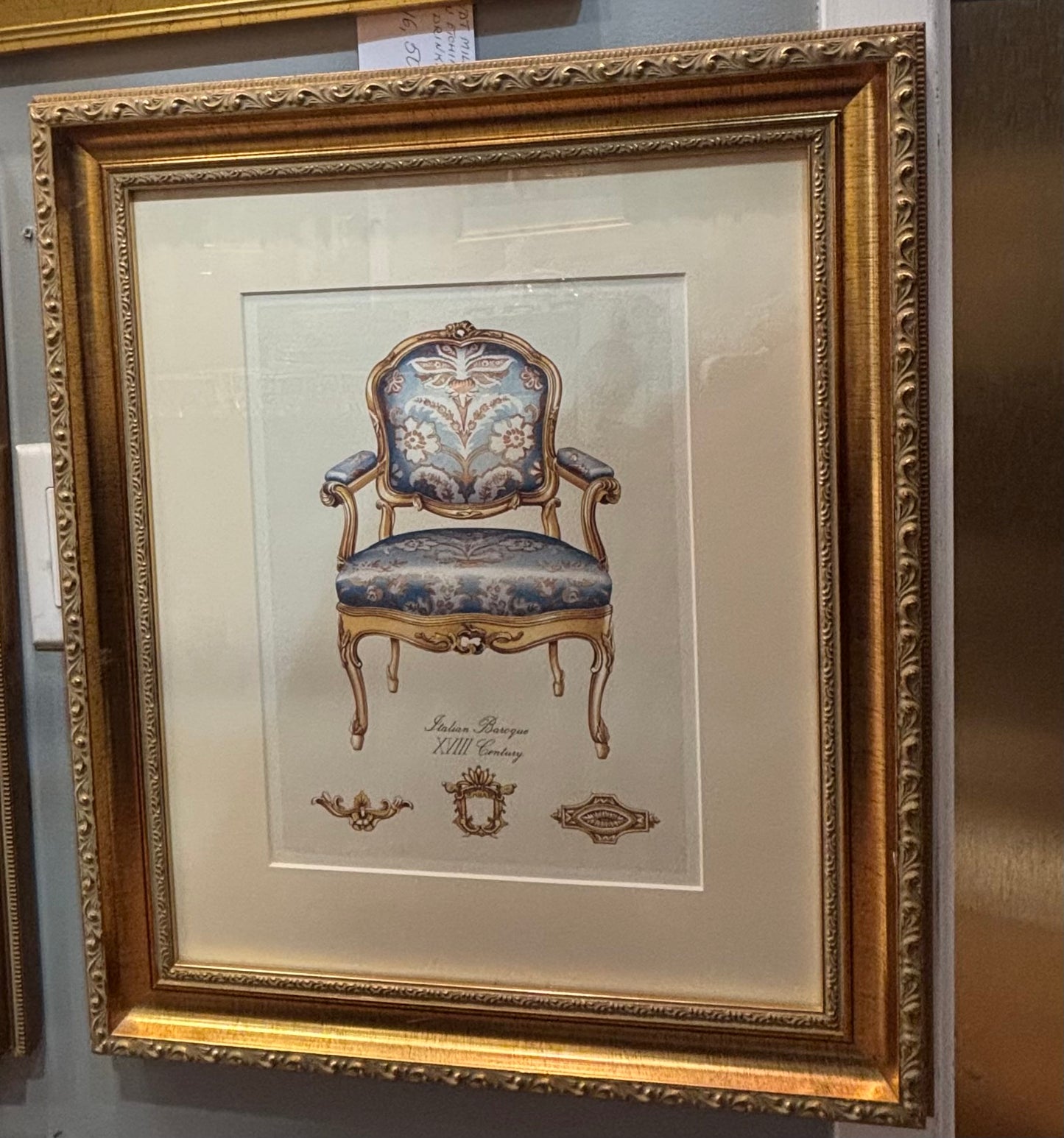 Framed Matted Prints of an Italian Baroque XVIII Chair pair