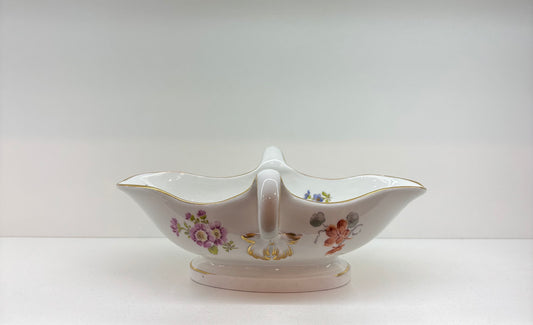 MEISSEN GRAVY BOAT | Meissen Porcelain | Meissen Scattered Flower, Marked Double Meissen Sword | Antique Meissen Servingware c1900