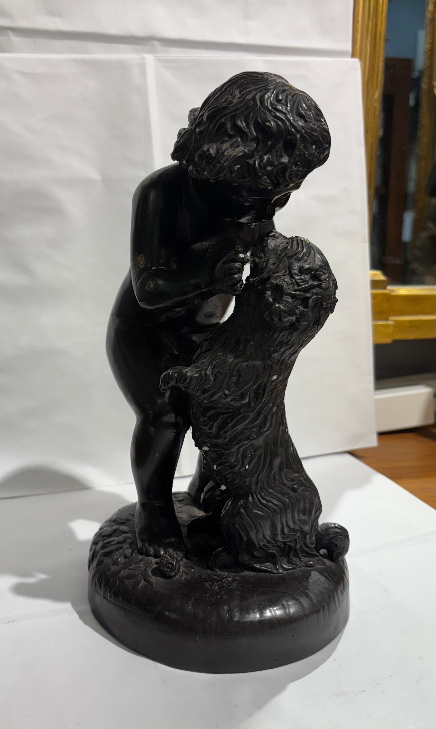 Maitland-Smith Boy Cherub with Dog Bronze Statue