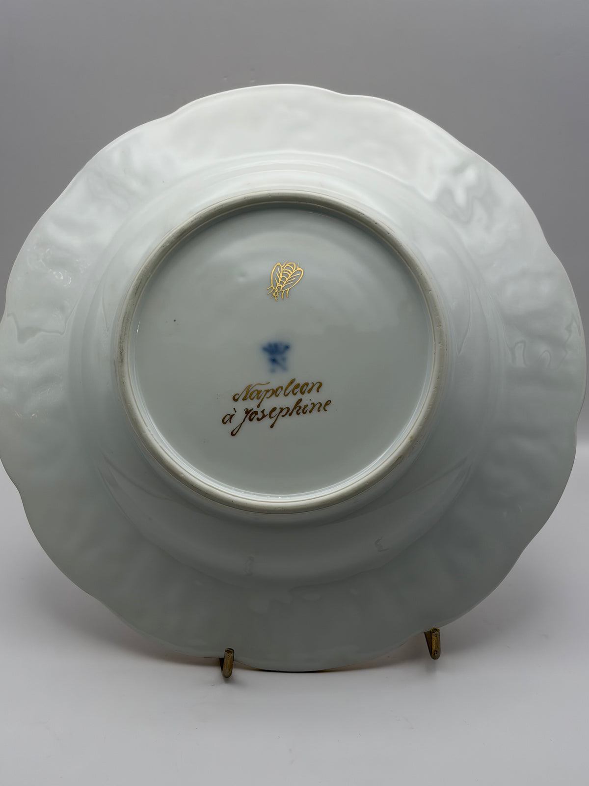 White Porcelain Plate Napoleon & Josephine Coat of Arms Gold Trim 10” Round capodimonte